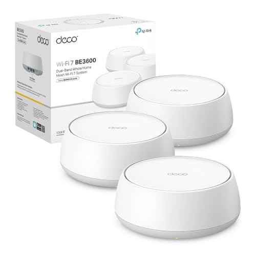 TP-Link WiFi 7 Mesh BE3600 Bi-Bande, Port Ethernet 1,0 Gbps, Opération Multi-Liaison(MLO), Itinérance Transparente, Contrôle Parental, Compatible avec Toutes Les Box Fibre, WPA3, Deco BE3600(3-Pack)