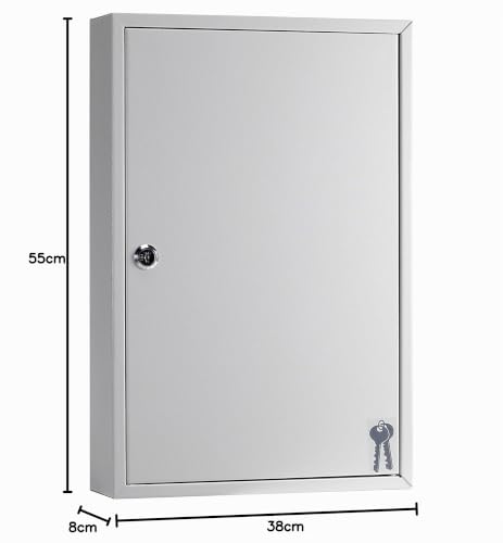 Miniatura 2 de Arregui Pl100 Armario De Llaves Con Ganchos Regulables En Altura 100 Llaves Caja De Seguridad De Acero Para Llaves Con Llaveros Incluidos Fácil Instalación En Pared 55x38x8 Cm Gris