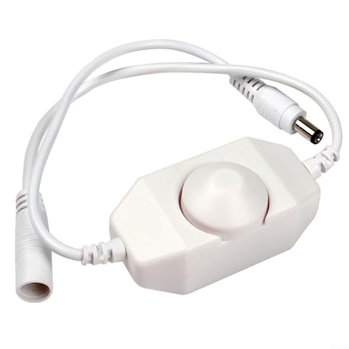 Drivstraw - Variateur d'intensité en ligne 12 V 24 V CC 2 A avec réglage de la luminosité en continu et marche/arrêt intégré, connecteur coaxial 5,5 mm x (blanc)