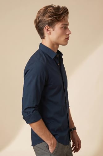 Image of Peter England Men's Slim Fit Full Sleeve Casual Shirt in Twill Weave Cotton