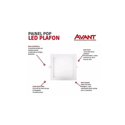 painel plafon embutir quadrado 18w 3000k avant