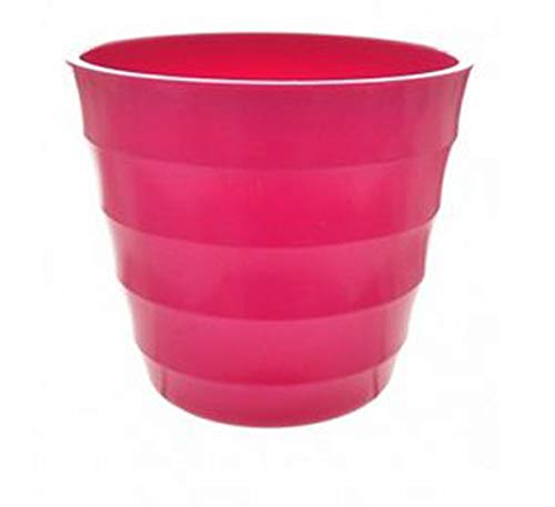 HomestreetUK Plastic Planter Various Bright and Pastel Colours Gloss Finish Ribbed, Robust Garden and House Plant Containers (Hot Pink, 12)