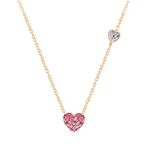 Image of MINUTIAE Love Heart Shape with Pink & White Diamond Rose Gold Pendant Necklace for Girls and Women with Extendable Chain MNT0136-RG