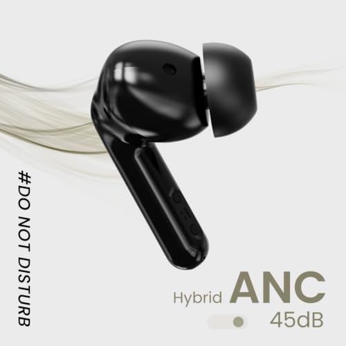 Image of Leaf Pods X1 Wireless Earbuds with 45dB Hybrid ANC, 50H Playtime, 13mm Drivers, Bluetooth 5.3, Wireless Charging, Dual Pairing, AI Sound App, Fast Charging, IPX5, ENC Mic, Carbon Black