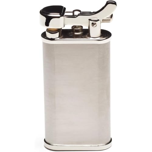 Kiribi Kabuto Japanese Pipe Lighter - Soft Angled Flame, Adjustable, Uses Flint & Butane, Flip Top, Travel Friendly (Silver Satin)