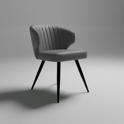 Image of Finch Fox Shree Faux Leather Living Room Dining Chair in Dark Grey Color with Black Powder Coated Metal Legs