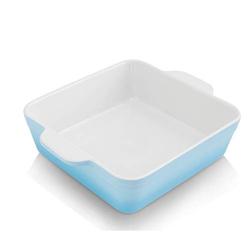 KOOV Ceramic Bakeware, 8x8 Baking Dish, Square Baking Pan, Ceramic Baking Dish, Brownie Pans for Cake Dinner, Kitchen, Gradient Series (Sky)