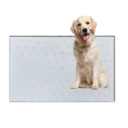 Leafberry 犬 トイレトレー シリコン 60x80CM ワイド トイレトレー ワイド 【可愛い肉球柄 &】エッジ加工で漏れ安心 トイレマット ペットシーツ お手入れ簡単 犬用トレイボックス屋内/屋外 (ライトグレー, L)