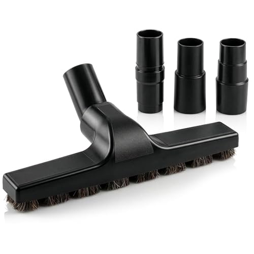 Horsehair Vacuum Brush Attachment 1 1/4 – Vacuum Attachments with 3 Hose Adapters 1.25" to 1.37" - 10.2" Brush Width, 1.25" Diameter Wands, Rotates 360° | Ideal for Wood, Tile, and Smooth Surfaces