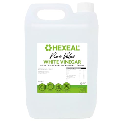 Hexeal Pure Value White Vinegar 5L – 5L Bottle of Food Grade White Vinegar for Cooking, Cleaning, Pickling & Baking – Cleans Surfaces & Deodorises & Removes Grime