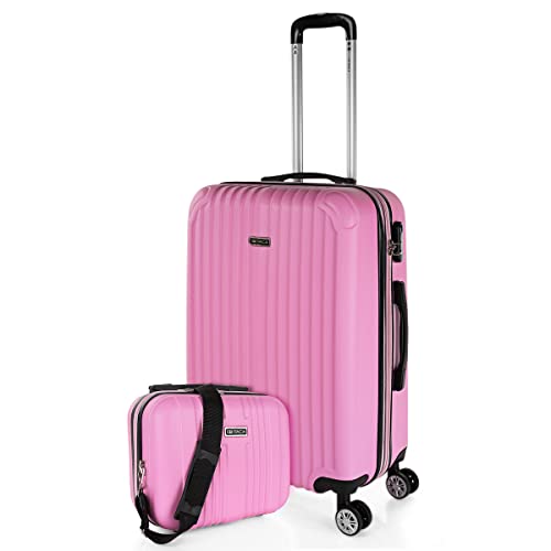 ITACA - Valigia Media da Viaggio Rigide. Trolley Medio con 4 Ruote. Materiale ABS Valigia Media Rigida in Offerta Resistente e Super Leggero - Valigia 20 kg Lucchetto TSA, Rosa