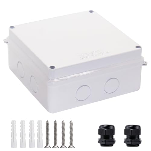 Image of Junction Box, Reserved Holes Electrical Boxes Waterproof IP65 ABS Plastic Electrical Power Cord Enclosure Project Box White 5.9 x 5.9 x 2.8 inch(150x150x70mm)