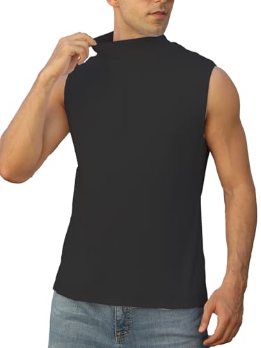 Mens Mock Turtleneck Tee Shirts Sleeveless Casual Basic Slim Fit Knitted Pullover Tank Tops3
