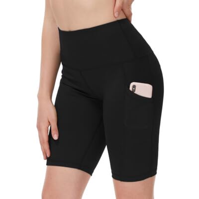 StyleScript Creation High Waist Workout Shorts for Women, Black Athletic Biker Shorts with Both Side Pocket, Tummy Control Compression Running Shorts, Streachable Gym Wear-image-17