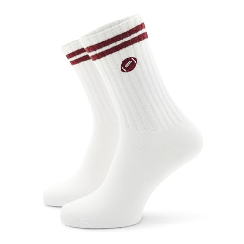 40YARDS American Football Crew Socken Stick (Motiv: Football) - Weiße Tennissocken mit 2 Streifen &...