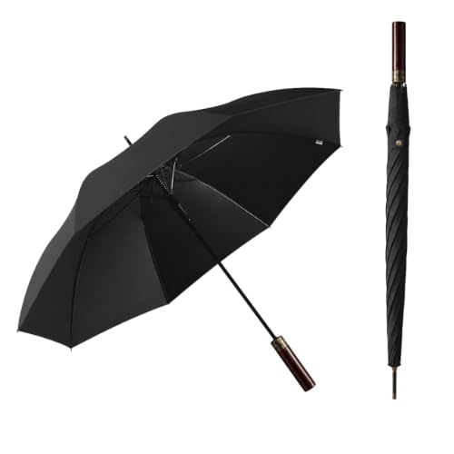 Image of ginoya brothers 3-Fold Folding Travel Umbrella with Wooden Handle Automatic Open & Close UV Protection Umbrella for Men & Women Compact Windproof Sun & Rain Protection