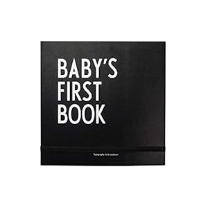 Design Letters Baby’s Eerste Boek (Zwart) – Bewaar de herinneringen aan het First Year Book van uw kind, inclusief enveloppen en mijlpaalkaarten en meer, Scandinavisch design, L: 25 x B: 25 cm