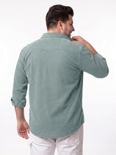 Image of Urbano Plus Men's Corduroy Full Sleeve Regular Fit Solid Overshirt with Utility Pockets