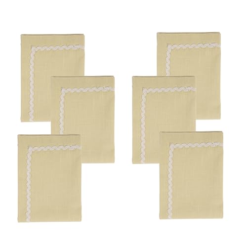 Image of FINGERCRAFT Cloth Napkins Set of 6, 18x18 Inch, 100% Cotton Table Napkins with RIC Rac Scallop Lace Trim, Reusable Washable Dinner Napkins for Wedding, Party, Dining & Home Decor (Beige)