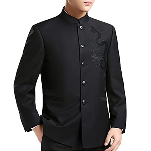 Dragon Embroidery Men Chinese Style Tunic Suit Jacket Stand Collar Kung Fu Uniform Coat Single Breasted Black4