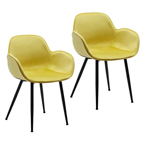 LeChamp Lot de 2 chaises de salle à manger en velours avec accoudoirs et dossier pour cuisine, salon, chambre à coucher, salon, chaise d'appoint avec siège doux rembourré Jaune Cover