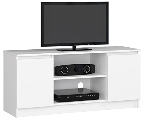 AKORD Low Board K-120 | TV-Shrank mit EIN offenes Regalfach | Fernsehkommode 2 Ablagen mit Türen Links und rechts | H55 x B120 x T40 cm | Gewicht 30 kg | Farbe Weiß