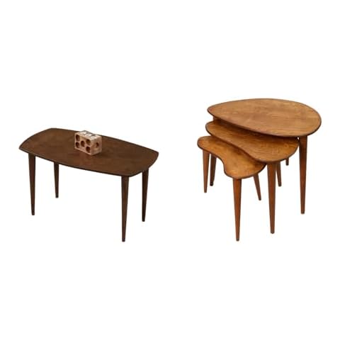 TRIHOME Mid Century Modern Coffee Table and Solid Nesting Table Set of 3, Wood Center Tables for Living Room, Portable Modern Side Coffee Tables, Farmhouse, Living Room, Bean, Easy Assemble Cover