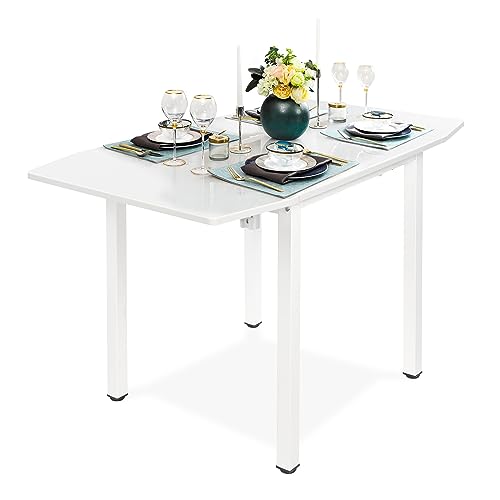 JEFFORDOUTLET Dining Table and Set of 4 Chairs, Drop Leaf Kitchen Table With Grey PU Leather High Back Chair - Image 2