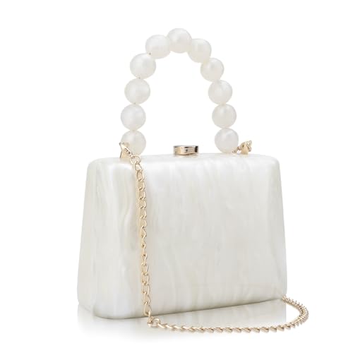 Sac bandoulière en acrylique marbré, pochette de soirée et chaîne perles pour bal de promo