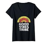 Photo Gallery donna good vibes tribe vintage boho hippie carino sole arcobaleno estate maglietta con collo a v Photo Gallery donna good vibes tribe vintage boho hippie carino sole arcobaleno estate maglietta con collo a v