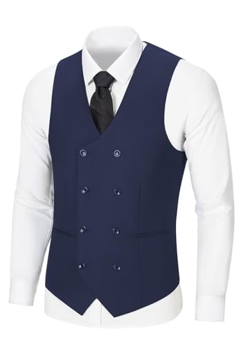 Mens Vests Double Breasted Men's Suit Vests Wedding Vest for Men Slim Fit Business Formal Waistcoat Tuxedo Vest - Main Image