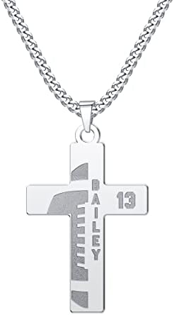Q&Locket Cross Custom Name Necklace Personalized Sports Number Jersey Necklace for Anthletets Custom Chain Name Plate Customized Necklaces For Boys Girls Women Men