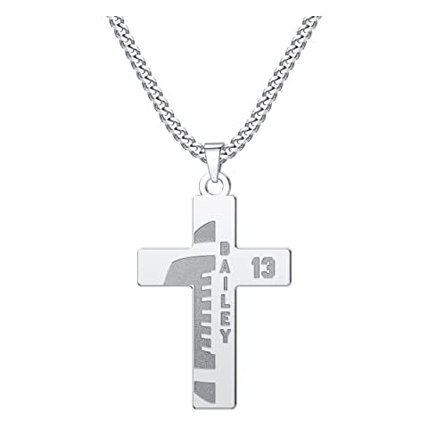 Q&Locket Cross Baseball Football Basketball Soccer Jersey Number Necklaces for Athletes Personalized Sports Number Chain with Name Stainless steel Custom Number Jewelry for Men Number Charm Cover