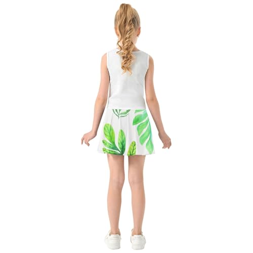 Joisal Clothes Athletic Shorts for Girls Skorts Skirts with Shorts Girl Skort Watercolor Green Leaves 4t4