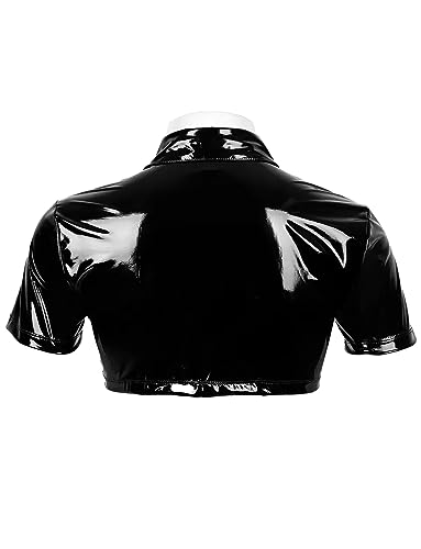 Image of Panegy Men's Liquid Shiny Leather Shirt Jacket Slim Fit Wetlook Party Nightout Club 70s /80s Disco Blouse Tshirt
