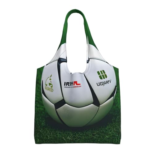 White Soccer Ball One-Shoulder Canvas Bag Reusable Tote Bags,Bulk Grocery, Shopping, Beach, Travel And Gift Use