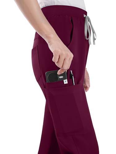 Image of Scrub Pants for Women - Straight Leg Medical Scrub Pants with 6 Pockets - Drawstring Soft Stretch Women Scrub Pant