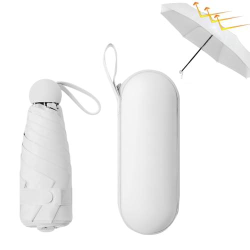 Mini Regenschirm 6 Rippen Taschenschirm UV Faltender Sonnenschutz Regenschirm Knirps Mini Ultralight für Sonne Und Regen (Hellgrau)