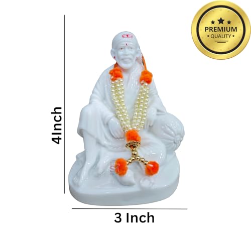Image of Sai Amrut Gifts Italian Marble Sai Baba Dwarkamai Statue for Home and Pooja Room (4 * 3 Inch)