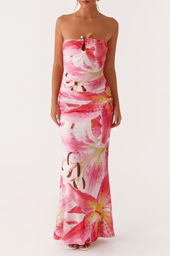 Image of Cut Out Maxi Tube Dresses for Women Sexy Y2k Strapless Backless Bodycon Long Dress Summer Sleeveless Hollow Sundress