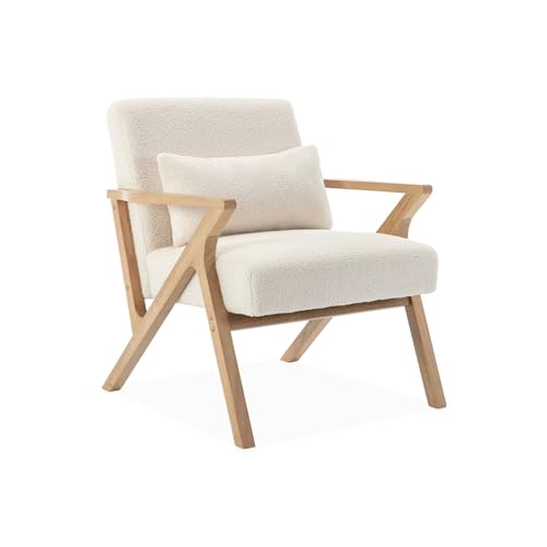 sweeek - Fauteuil scandinave Bois d'hévéa et Bouclette Blanche Antoine
