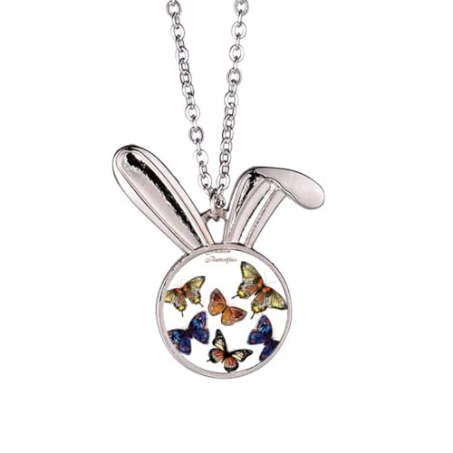 Collier pendentif papillon ailes de couleurs en acier pour femme