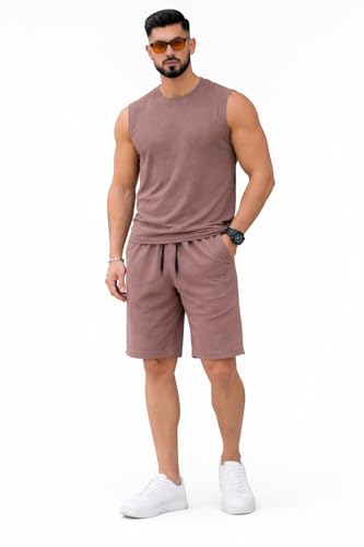 Image of Mack Jonney Men's Cotton Tracksuit | Self Print Stylish Tracksuit with Shorts | Comfortable All-Season Activewear-S246
