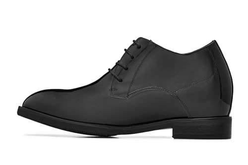 CALTO Men's Invisible Height Increasing Elevator Shoes - Black Patent Leather Lace-up Formal Dress Oxfords - 3.4 Inches Taller - K8010 - Size 10 D(M) US3