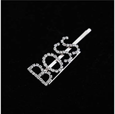 Fashionable Uppercase English Letter Hairpin Rhinestone Bangs Clip One Word Hair Clip(Champagne Gold BOSS) Hair Accessory