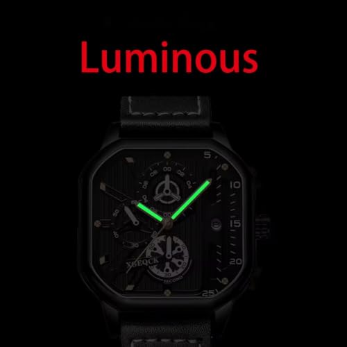 Image of Men's Luxury Square Dial Analog Watch with Leather Strap, Luminous Display, Waterproof Quartz Wristwatch - Casual & Formal Wear