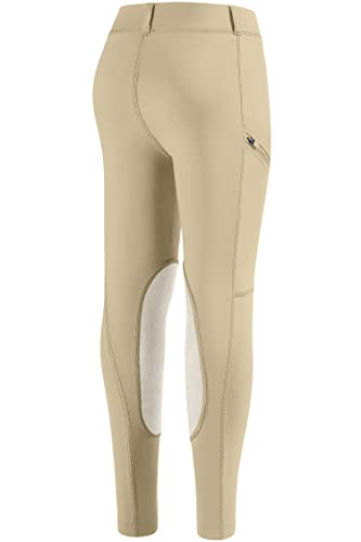 santiny girls horse riding pants with zipper pockets kids stretchy equestrian breeches knee-patch youth schooling tights