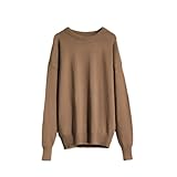 Damen-Pullover, Rundhalsausschnitt, langärmelig, einfarbig, Strickpullover, dunkelbraun, L