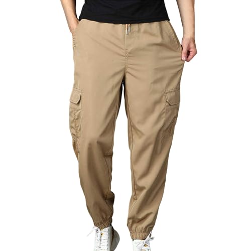 Cargo Pants for Men Casual Elastic Waist Drawstring Leggings Soft Trendy Slim Fit Lounge Solid Color Hiking Outfits