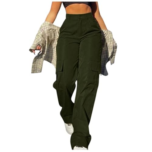 WANYNG Women's Pants Women Cargo Pants Loose Low Waist Trousers Wide Leg Baggy Jeans With Pockets Streetwear Punk Baggy Khaki S - View #8